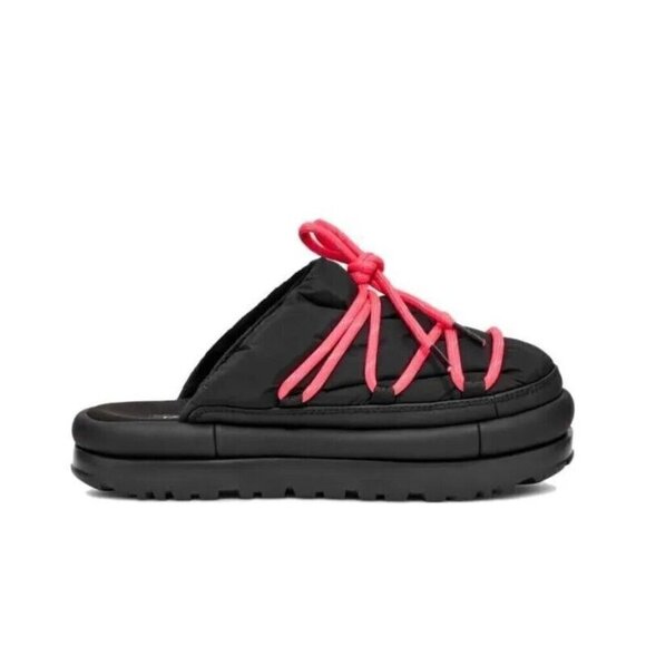 NEW UGG PUFFER SLIDERS BLACK RED  SLIPPERS SZ 8 - Picture 1 of 8